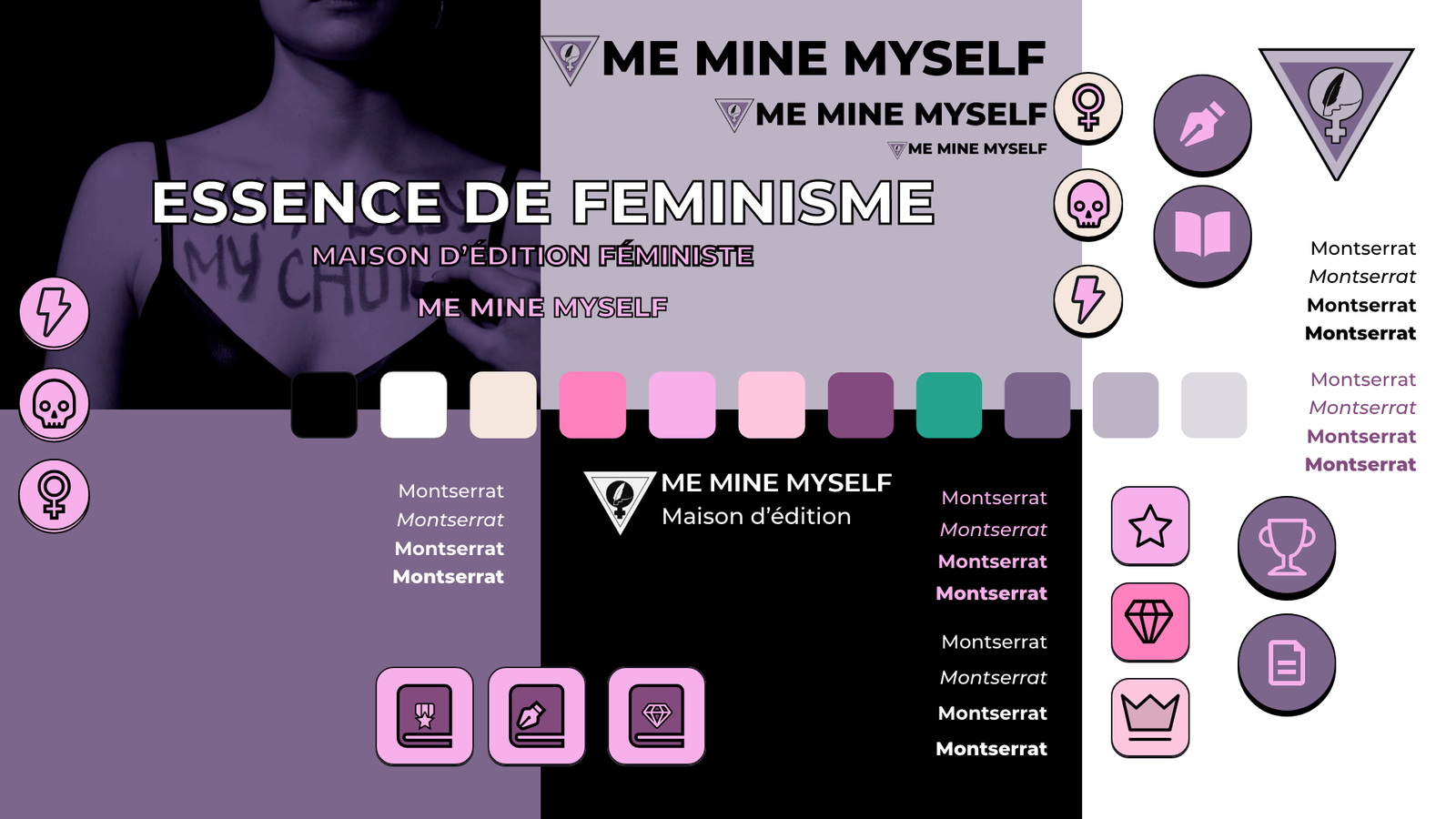 charte graphique du site Me Mine Myself de la maison d'édition féministe par Maggie Design