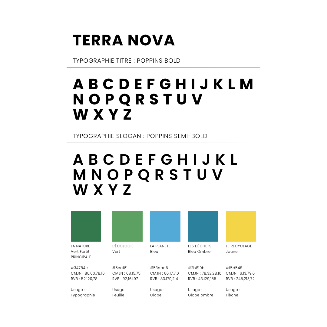 Charte graphique Terra Nova couleurs écologiques typographie branding