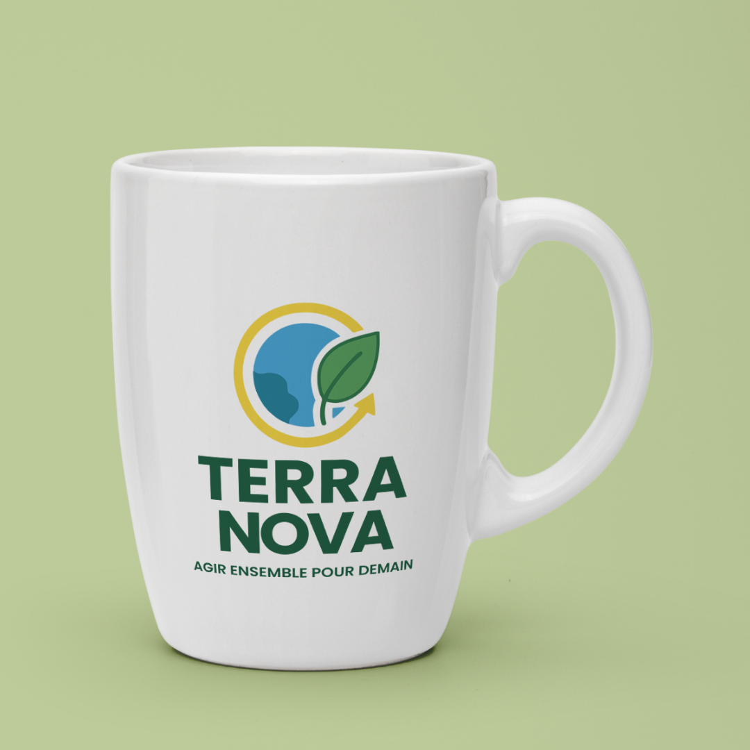 Détail logo Terra Nova feuille planète recyclage
